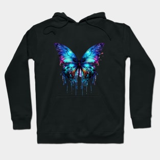 Butterfly Purple Pink Light Blue Wings Watercolor Style Drip Hoodie